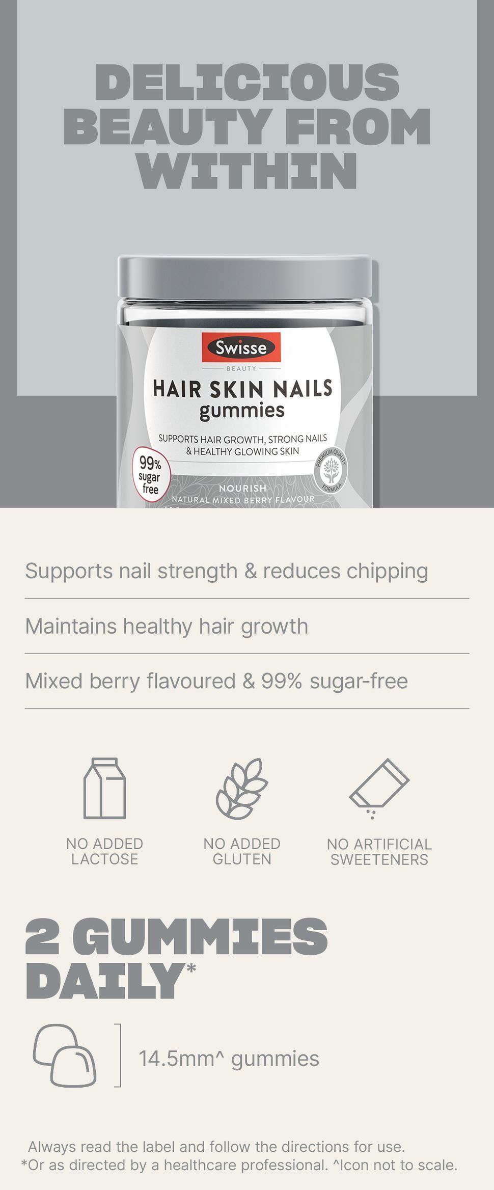 Swisse Beauty Hair Skin Nails Gummies - With Biotin, Zinc- 50 Pac