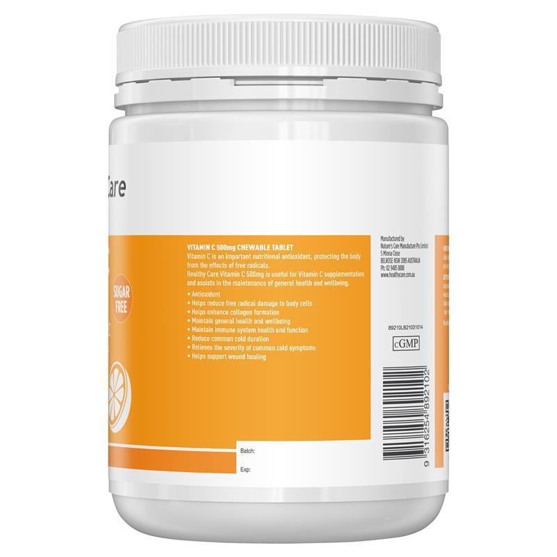 Healthy Care Vitamin C Chewable Tablets- 500 Tablets