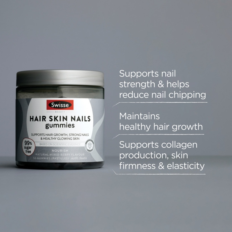 Swisse Beauty Hair Skin Nails Gummies - With Biotin, Zinc- 50 Pac