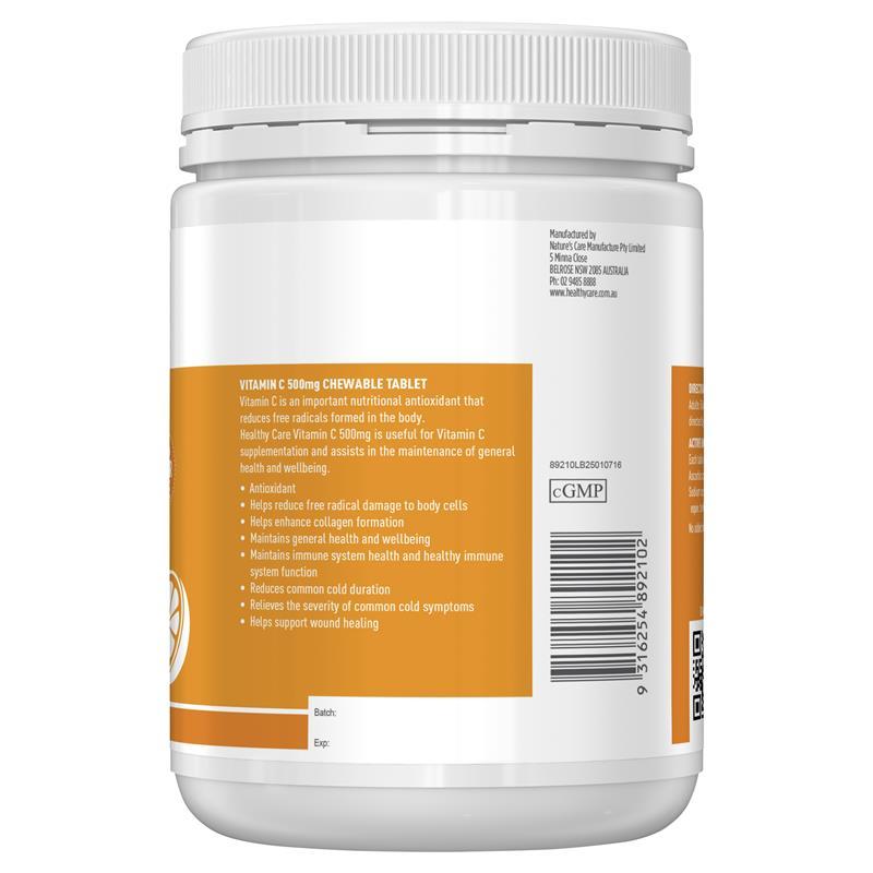 Healthy Care Vitamin C Chewable Tablets- 500 Tablets