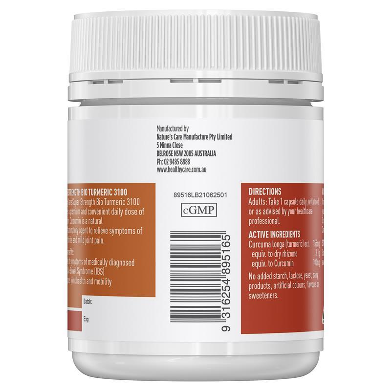 Healthy Care Super Strength Bio Turmeric Capsules-100 Capsules
