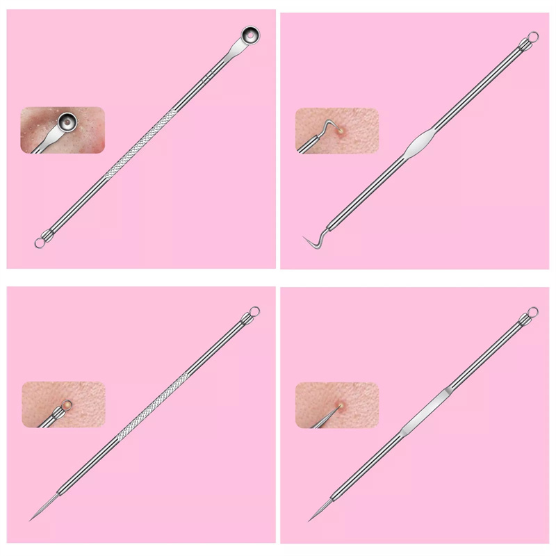 9pcs set Blackhead Remover Comedone Extractor, Curved Blackhead Tweezers Kit, Professional Stainless Pimple Acne Blemish Removal Tools Kit