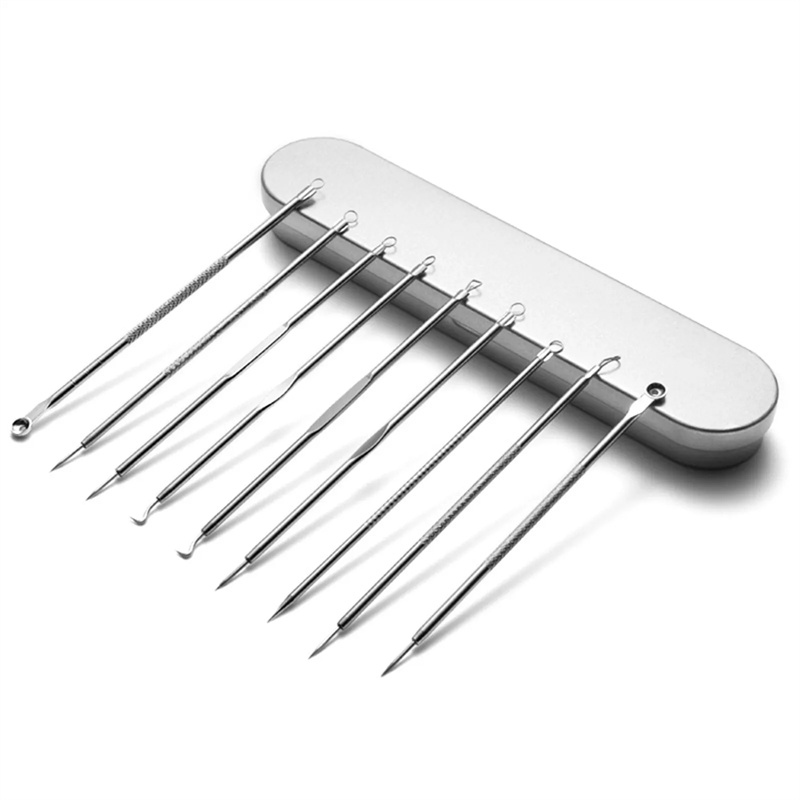 9pcs set Blackhead Remover Comedone Extractor, Curved Blackhead Tweezers Kit, Professional Stainless Pimple Acne Blemish Removal Tools Kit