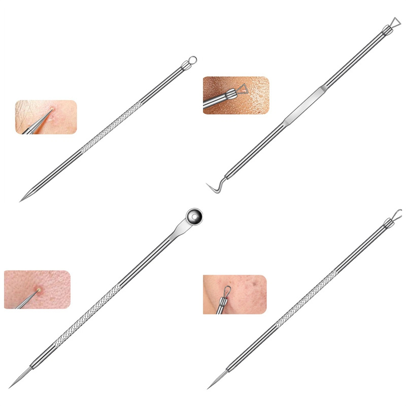 9pcs set Blackhead Remover Comedone Extractor, Curved Blackhead Tweezers Kit, Professional Stainless Pimple Acne Blemish Removal Tools Kit