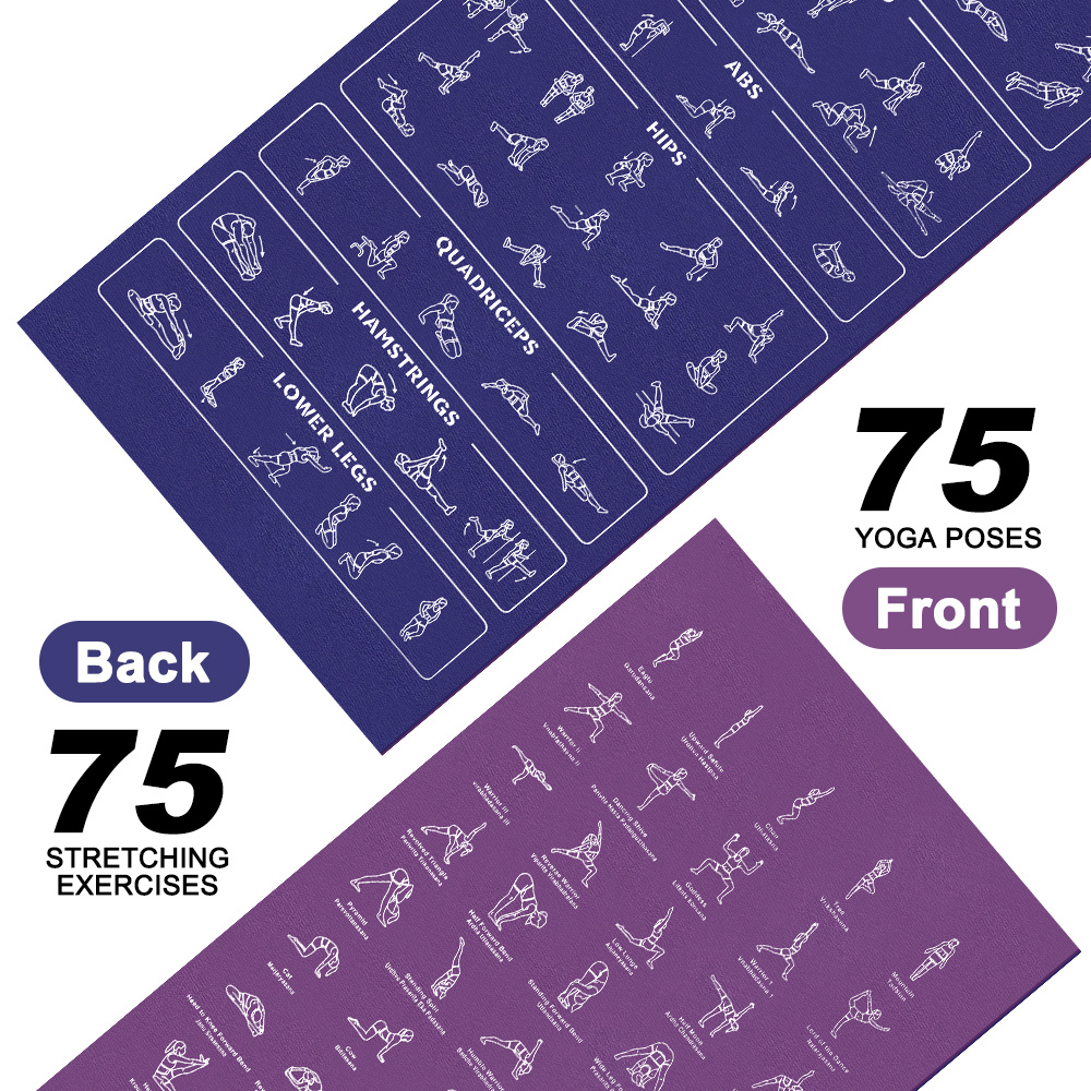 TEMU [yoga Mat | Non-slip] Non-slip, Yoga Mat With 75 Yoga Postures | Teaching Yoga Mat Posture Patterns Sides | 75 Stretching Movements, Cute,