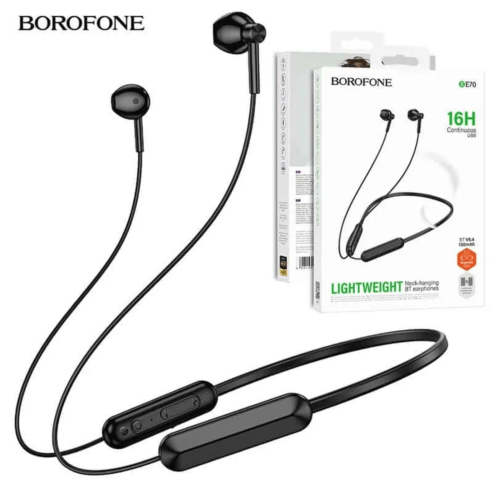 TEMU Borofone Be70 Wireless Bluetooth 5.4 Light Neck Hanging Headphones In-ear Earbuds Earphones For Running/fitness/gaming/music (black)