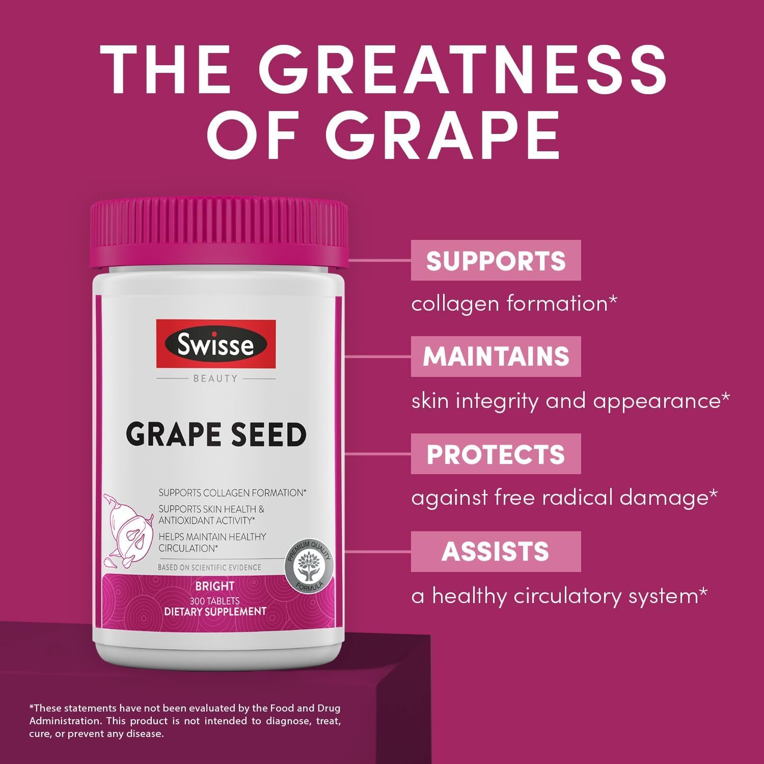 Swisse Ultiboost Grape Seed Supplement | Promotes Skin Health & Collagen Production | Improves Circulation & Potent Antioxidant & Vitamin C