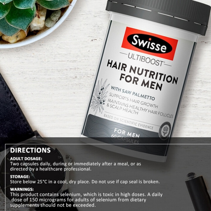 Swisse Ultiboost Hair Nutrition For Men - with Biotin To Maintain Scalp Health & Support Hair Growth - 60 Capsules