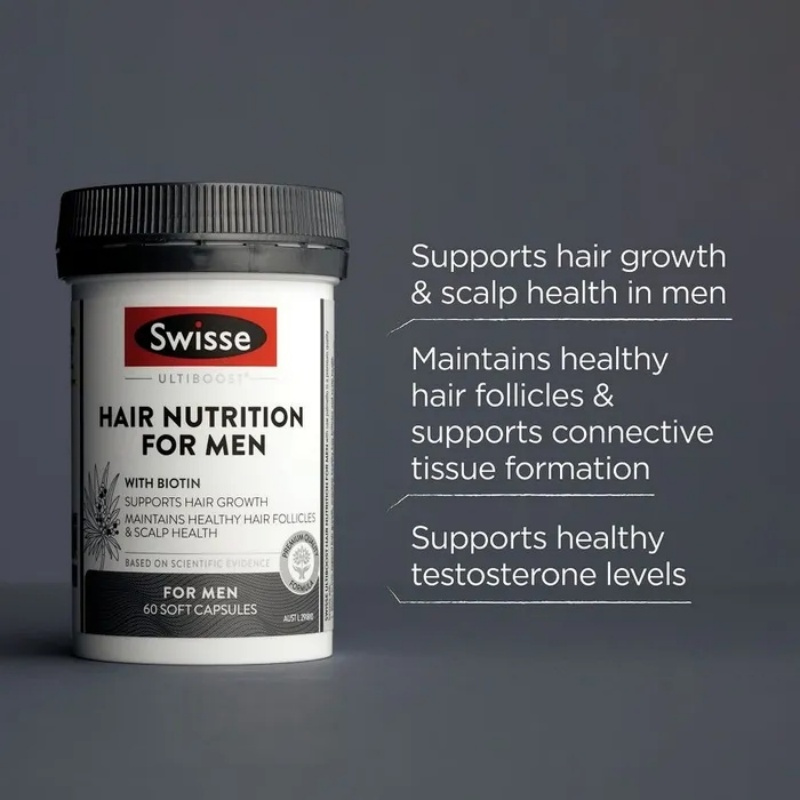Swisse Ultiboost Hair Nutrition For Men - with Biotin To Maintain Scalp Health & Support Hair Growth - 60 Capsules