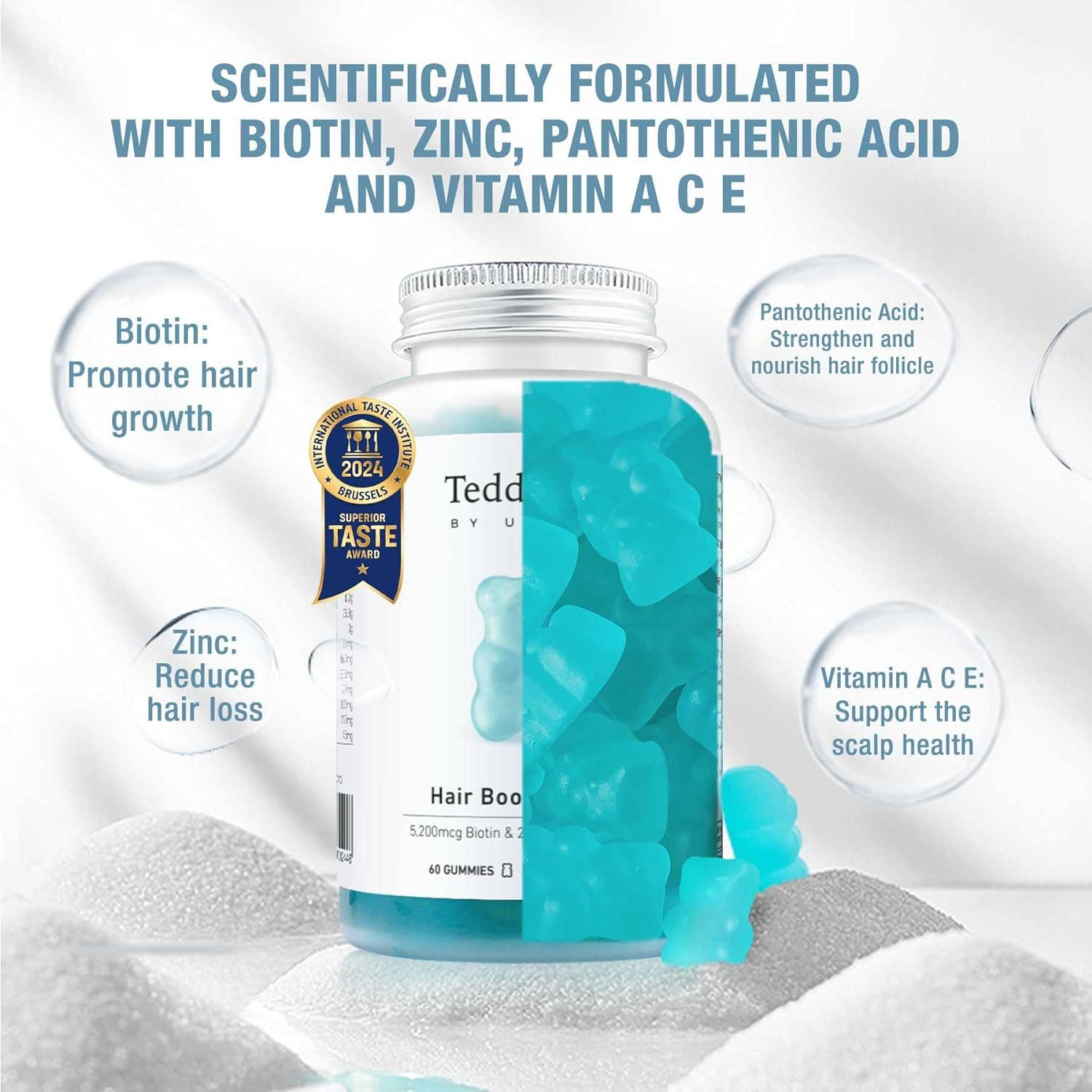 Unichi Hair Boost Gummy PRO Australian Limited Edition, Scientifically Formulated with Exclusive Ingredient Silicassense™, Biotin, Zinc, Vitamin A, B5, B6, C & E