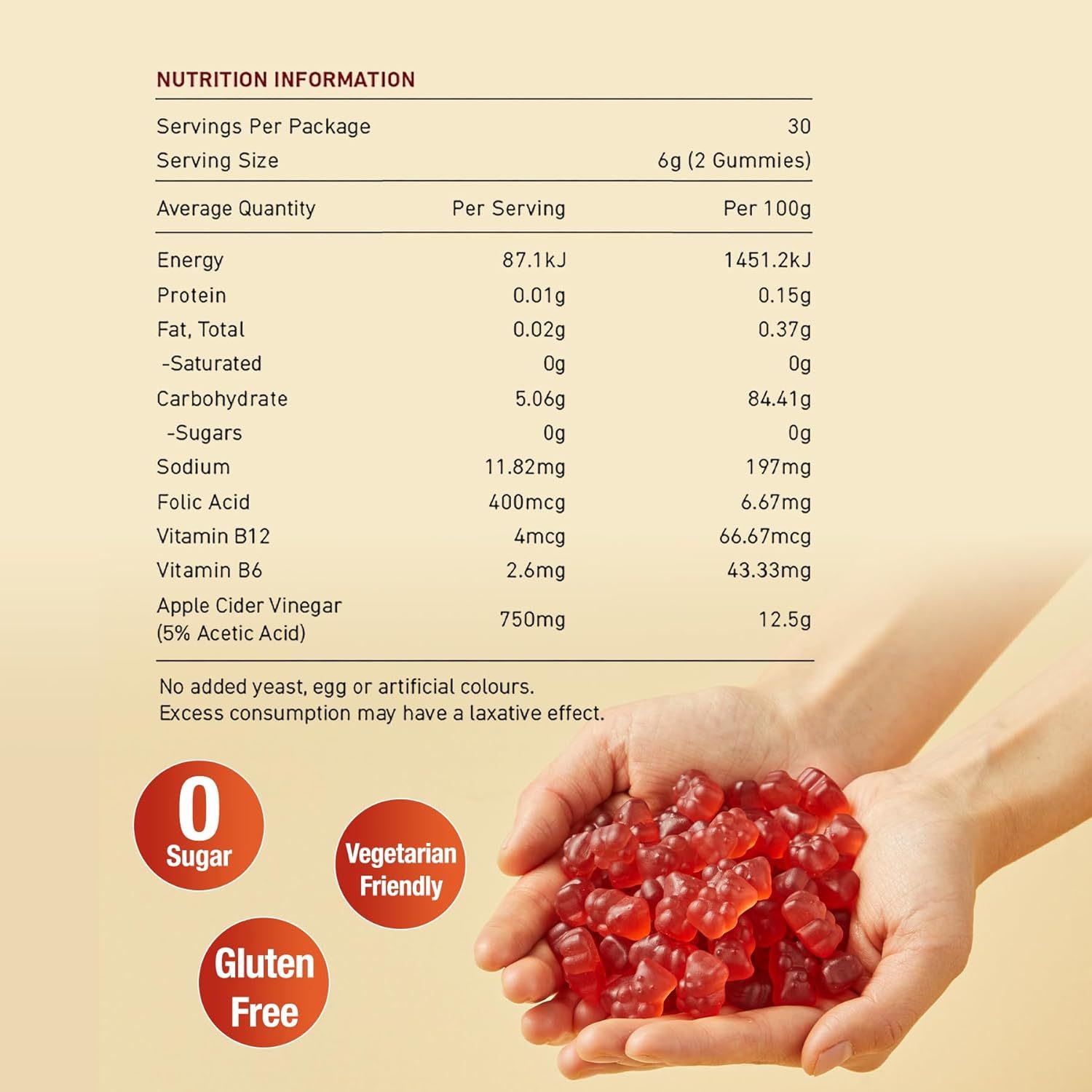 Unichi Apple Cider Vinegar Gummy with The Mother, Formulated with Vitamin B6, B9, B12