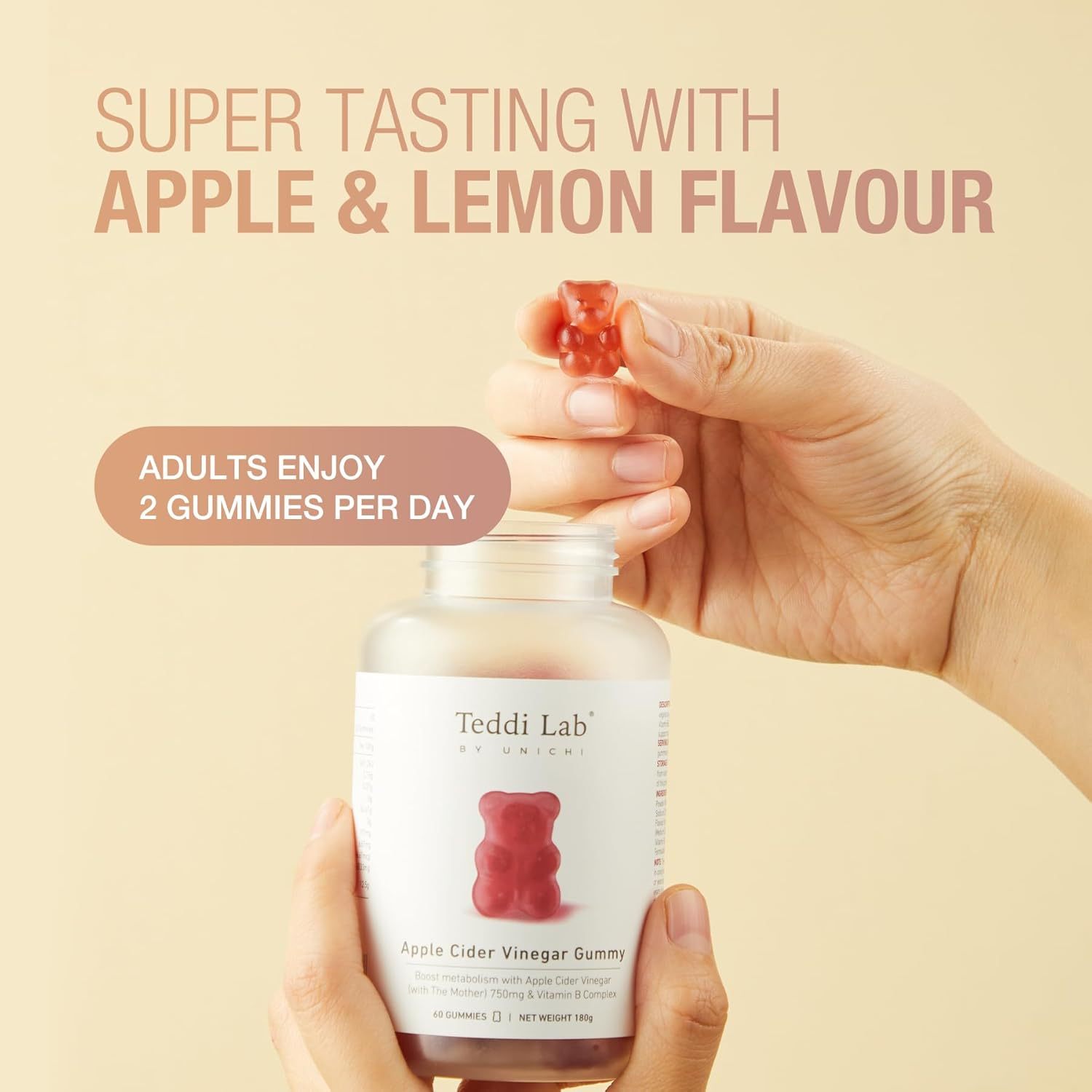 Unichi Apple Cider Vinegar Gummy with The Mother, Formulated with Vitamin B6, B9, B12