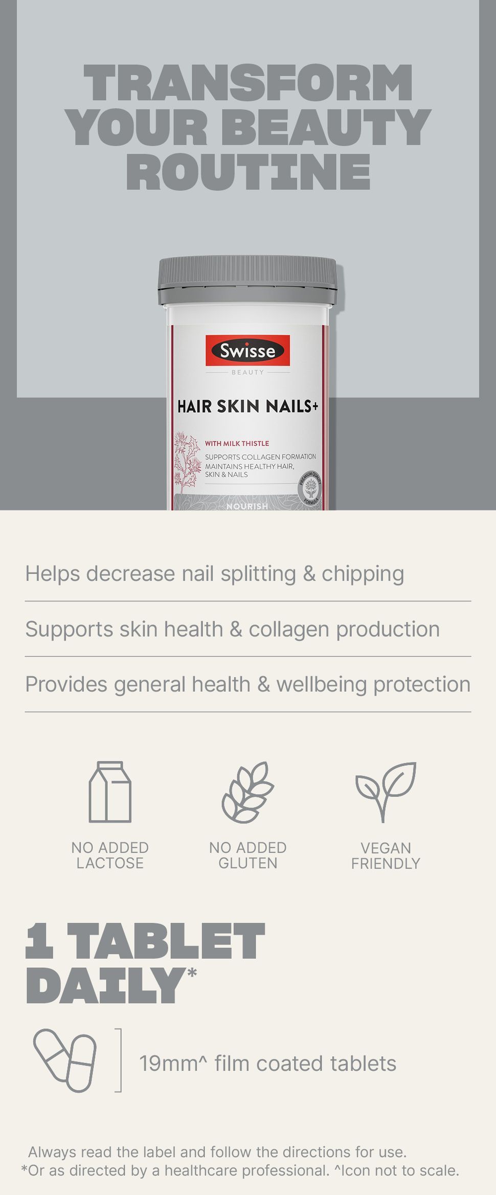 Swisse Beauty Hair Skin Nails+ - Supports Collagen Formation & Reduces Nail Splitting