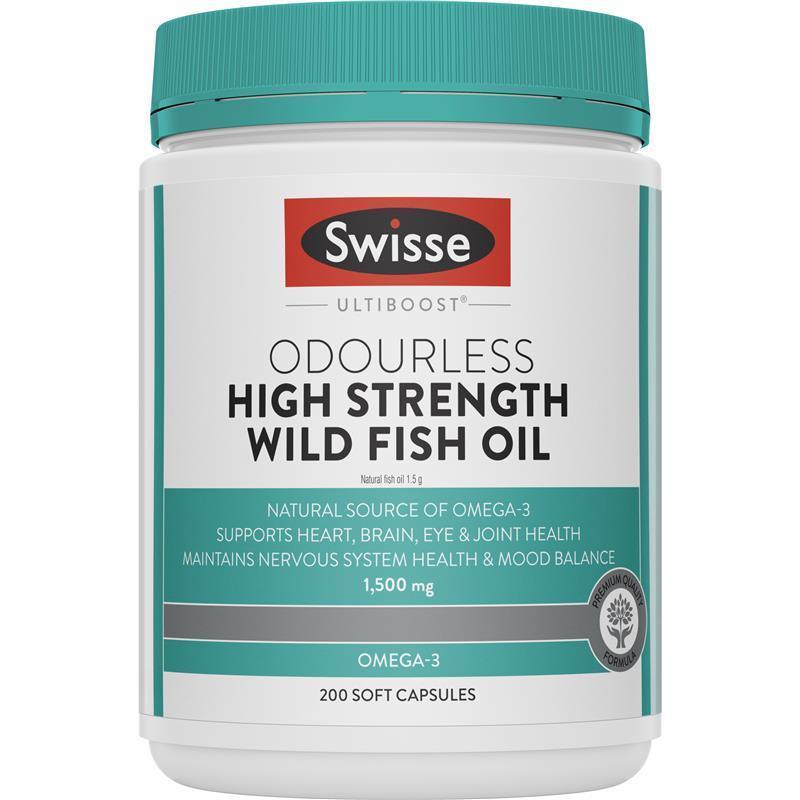 Swisse Ultiboost High Strength Odourless Wild Fish Oil - For Heart, Brain, Eye & Joint Health Support