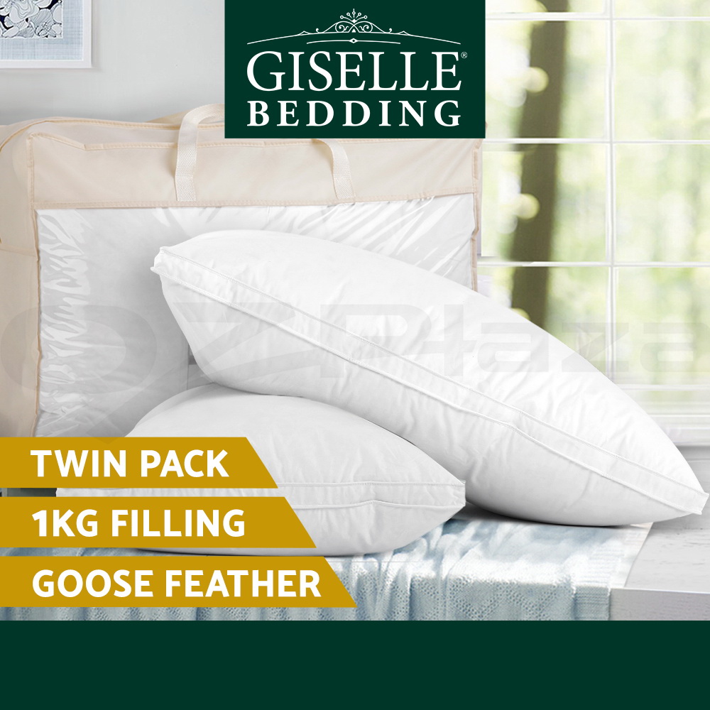 TEMU Bedding Goose Down/ Duck Feather Down Pillow Set Of 2 Supportive Bed Neck Pillows For Sleeping Hotel Cushion, 100% Cotton Fabric Cover, Standard