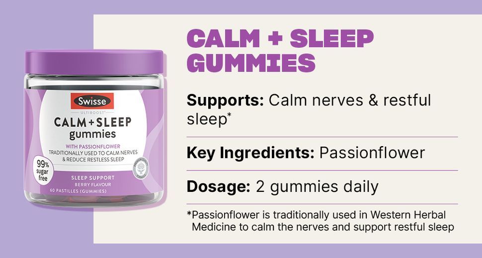 Swisse Ultiboost Calm + Sleep Gummies | Assists the Body in Coping with Stress | 60 Pack