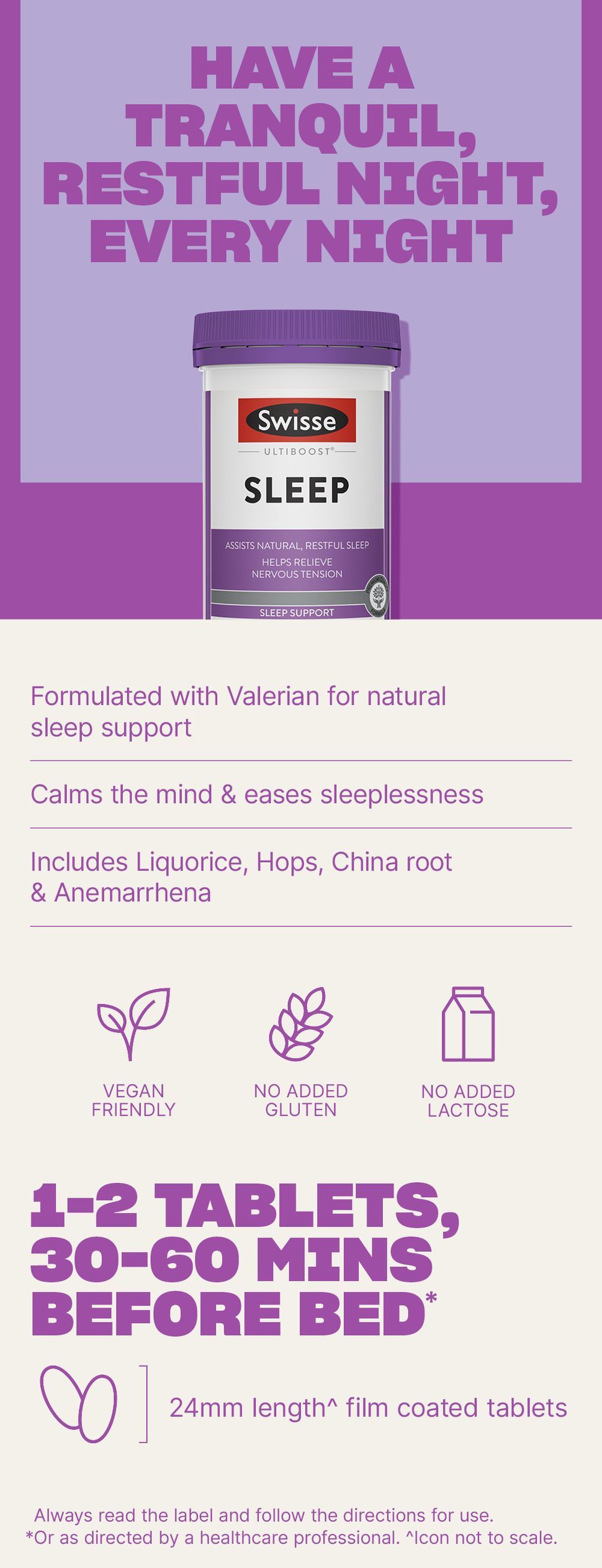 Swisse Ultiboost Sleep with Magnesium and Valerian - Helps Relieve Nervous Tension & Assists Natural, Restful Sleep