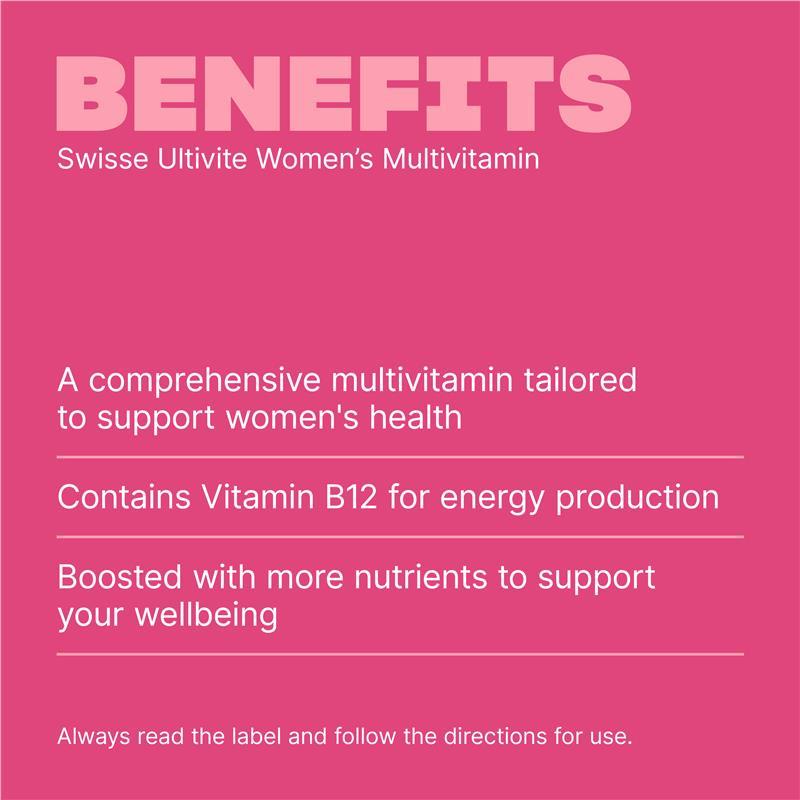 Swisse Ultivite Women's Multivitamin - with Folic Acid, Biotin & Iron to Support Energy, Immunity and Hair Health