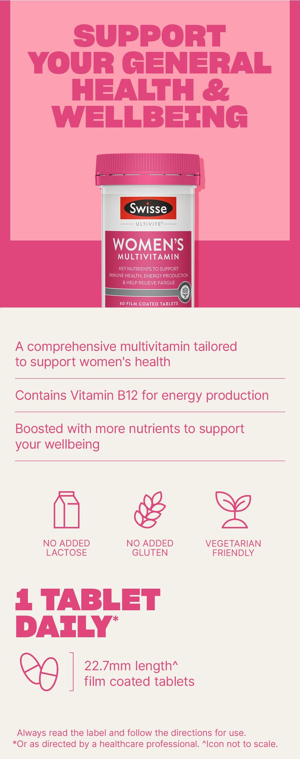 Swisse Ultivite Women's Multivitamin - with Folic Acid, Biotin & Iron to Support Energy, Immunity and Hair Health