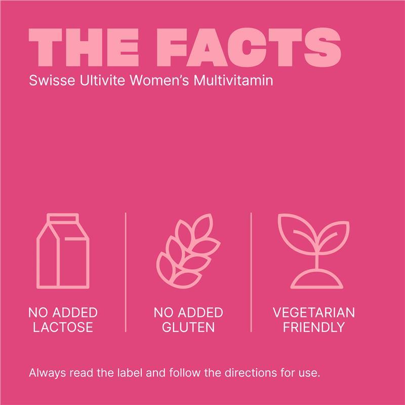 Swisse Ultivite Women's Multivitamin - with Folic Acid, Biotin & Iron to Support Energy, Immunity and Hair Health