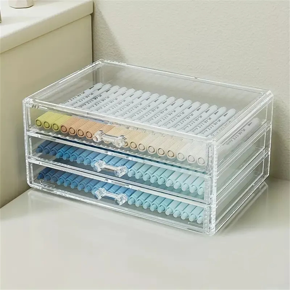 TEMU 2pcs Large Capacity Clear Plastic Multi-functional Storage Box, Transparent Drawer Organizer For Desk With Removable Drawer, Art Supplies,