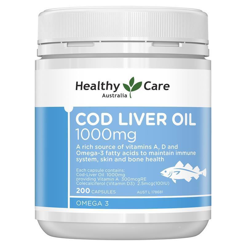 Healthy Care Cod Liver Oil Capsules - Supports Immune System, Bone & Skin Health - Premium Quality Dietary Supplement - 200 Capsules - 1000 mg