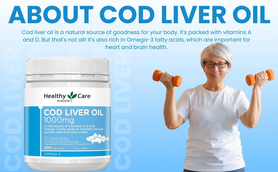 Healthy Care Cod Liver Oil Capsules - Supports Immune System, Bone & Skin Health - Premium Quality Dietary Supplement - 200 Capsules - 1000 mg