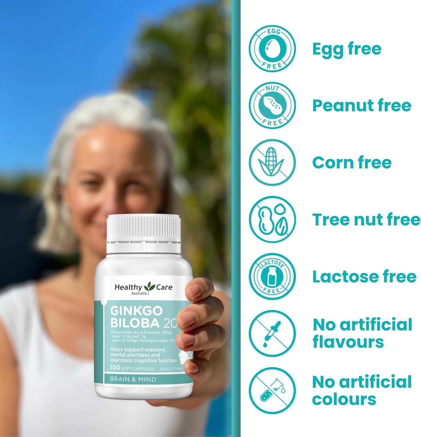 Healthy Care Ginkgo Biloba Capsules - Improves Cognitive Function & Mood Enhancement - Premium Dietary Supplement - All-Natural Ingredients - 100 Capsules - 2000 mg