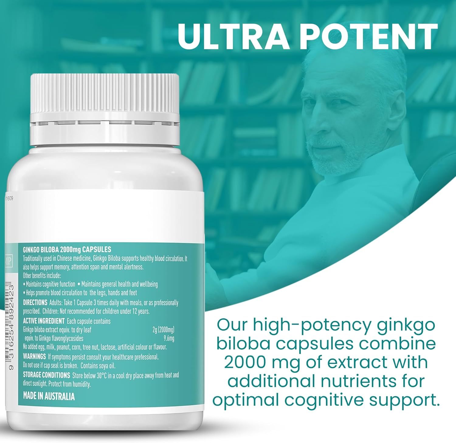 Healthy Care Ginkgo Biloba Capsules - Improves Cognitive Function & Mood Enhancement - Premium Dietary Supplement - All-Natural Ingredients - 100 Capsules - 2000 mg