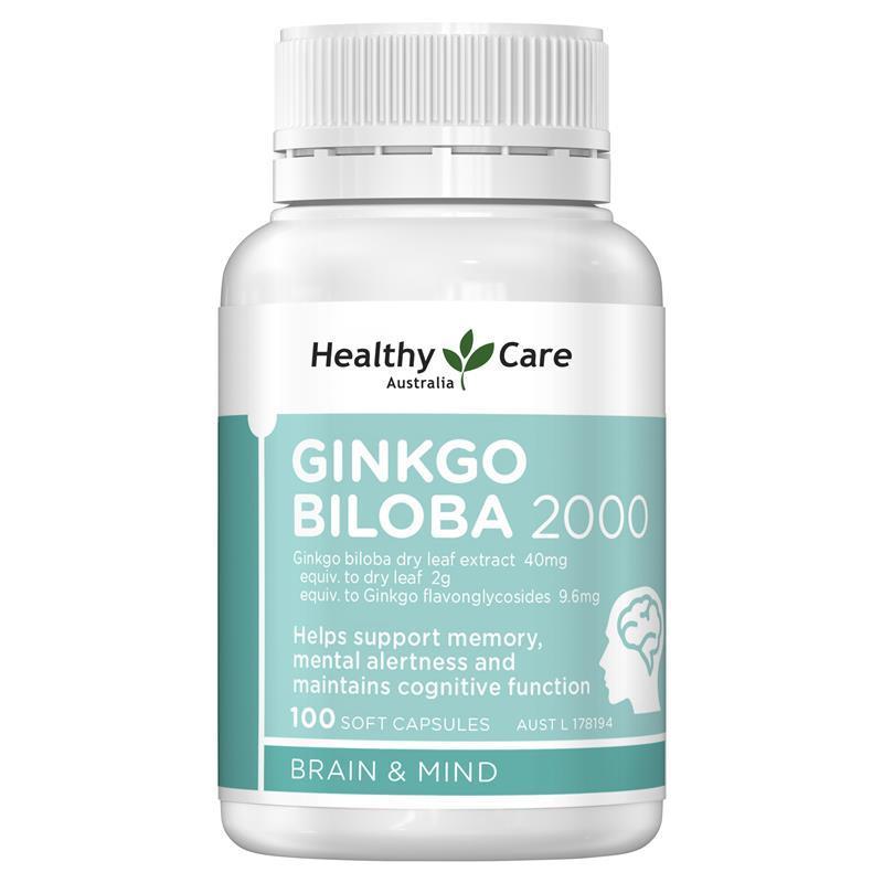 Healthy Care Ginkgo Biloba Capsules - Improves Cognitive Function & Mood Enhancement - Premium Dietary Supplement - All-Natural Ingredients - 100 Capsules - 2000 mg