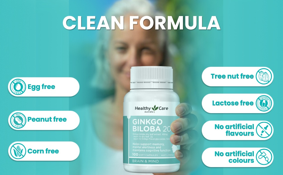 Healthy Care Ginkgo Biloba Capsules - Improves Cognitive Function & Mood Enhancement - Premium Dietary Supplement - All-Natural Ingredients - 100 Capsules - 2000 mg