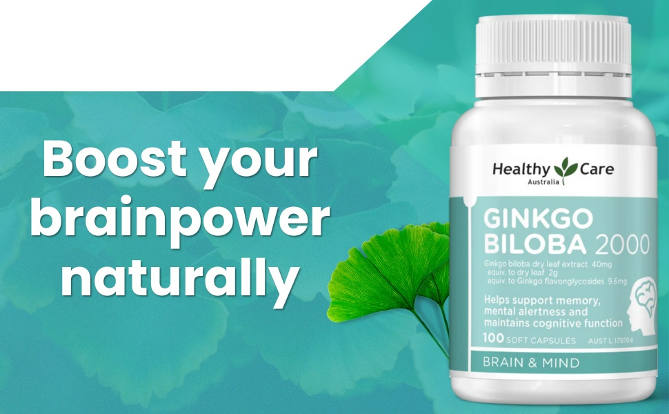 Healthy Care Ginkgo Biloba Capsules - Improves Cognitive Function & Mood Enhancement - Premium Dietary Supplement - All-Natural Ingredients - 100 Capsules - 2000 mg