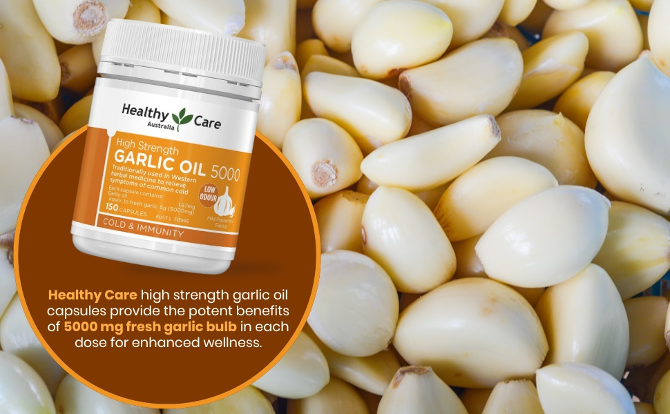 Healthy Care High Strength Garlic Oil Capsules - Supports Immune and Cardiovascular Health - Premium Dietary Supplement - All-Natural Ingredients - 150 Capsules