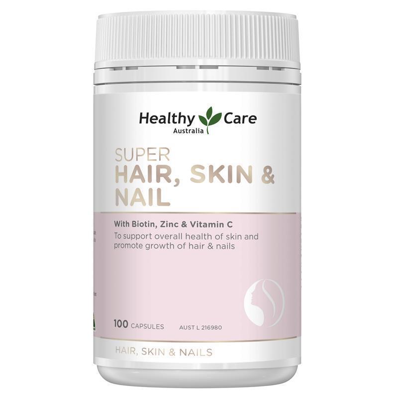Healthy Care Super Hair, Skin and Nails Capsules - Infused with Biotin, Zinc & Vitamin C - Provides Enhanced Beauty and Promotes Skin Health - Premium Quality Dietary Supplement - 100 Capsules