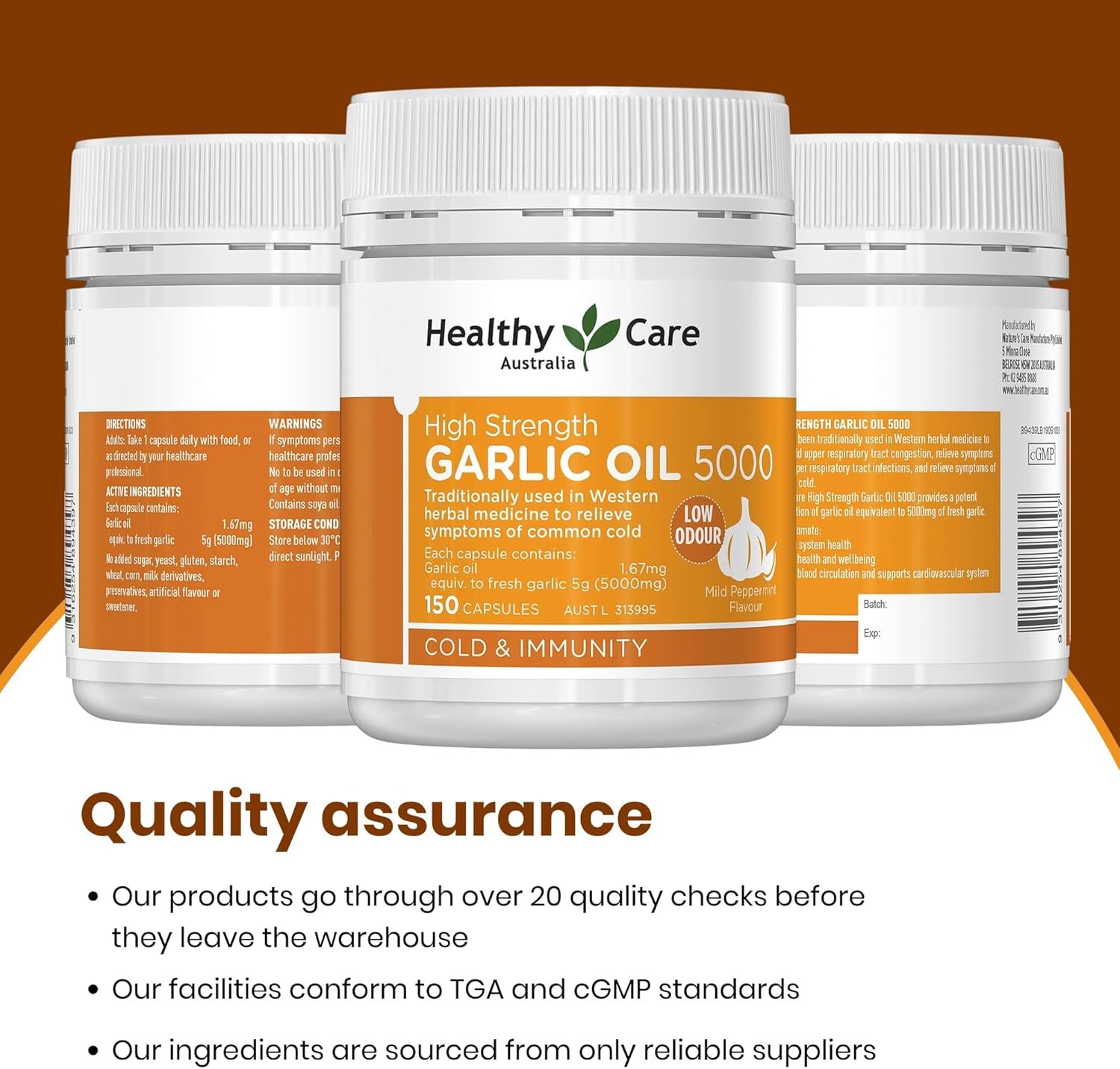 Healthy Care High Strength Garlic Oil Capsules - Supports Immune and Cardiovascular Health - Premium Dietary Supplement - All-Natural Ingredients - 150 Capsules