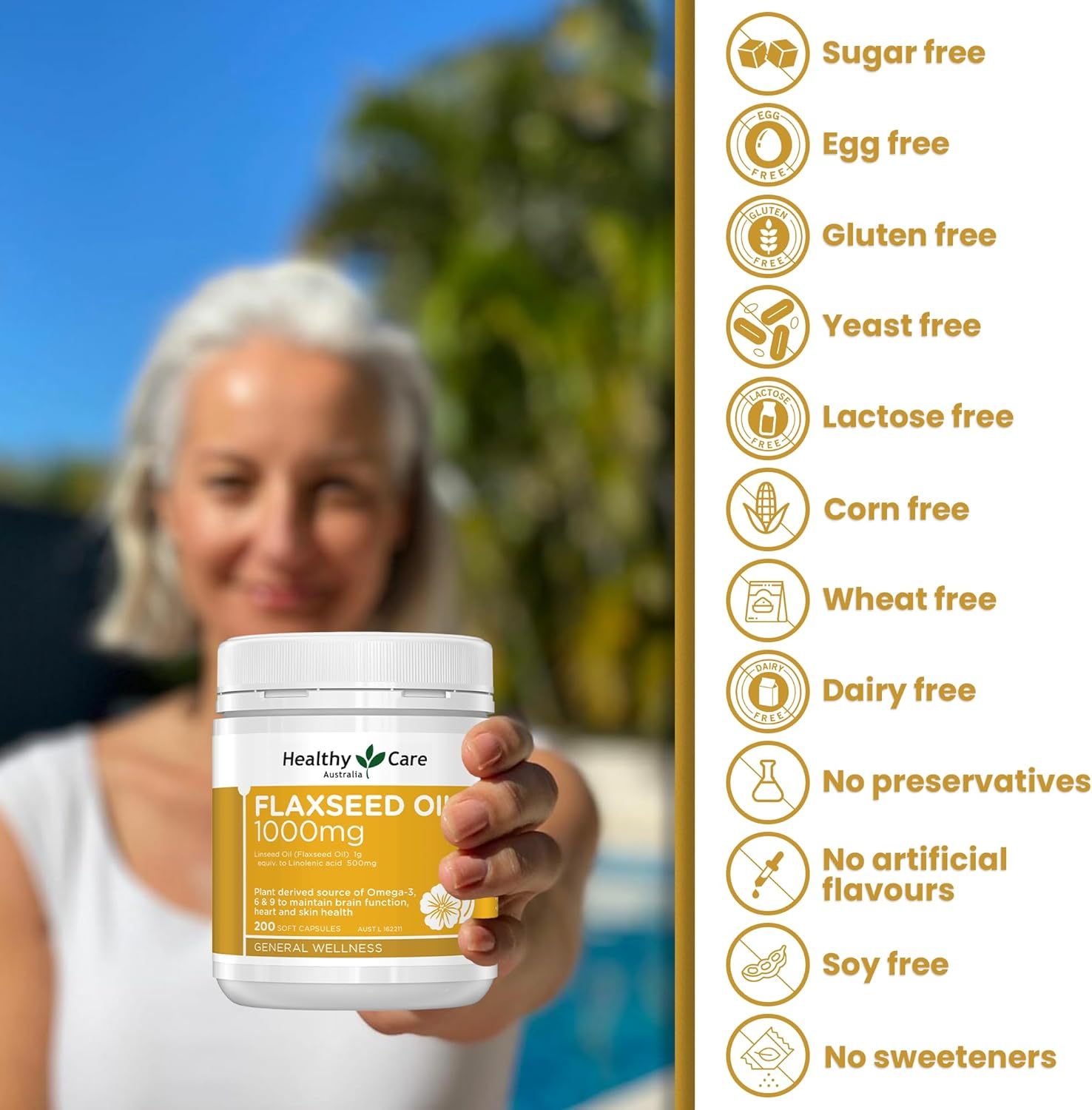 Healthy Care Super Flaxseed Oil Capsules - Premium Dietary Supplement for Heart, Brain & Skin - Supports Healthy Blood Circulation - Natural Flaxseed Oil - 1000 mg - 200 Capsules