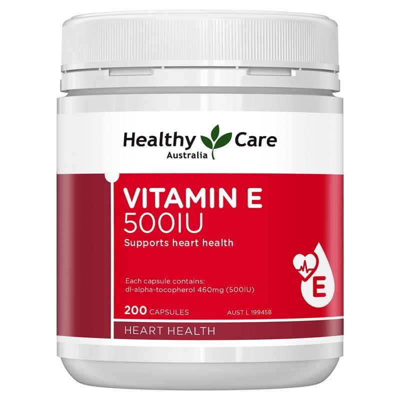 Healthy Care Vitamin E Capsule 500IU - Supports Heart Health and Provides Antioxidant Protection - Premium Quality Dietary Supplement - 200 Capsules
