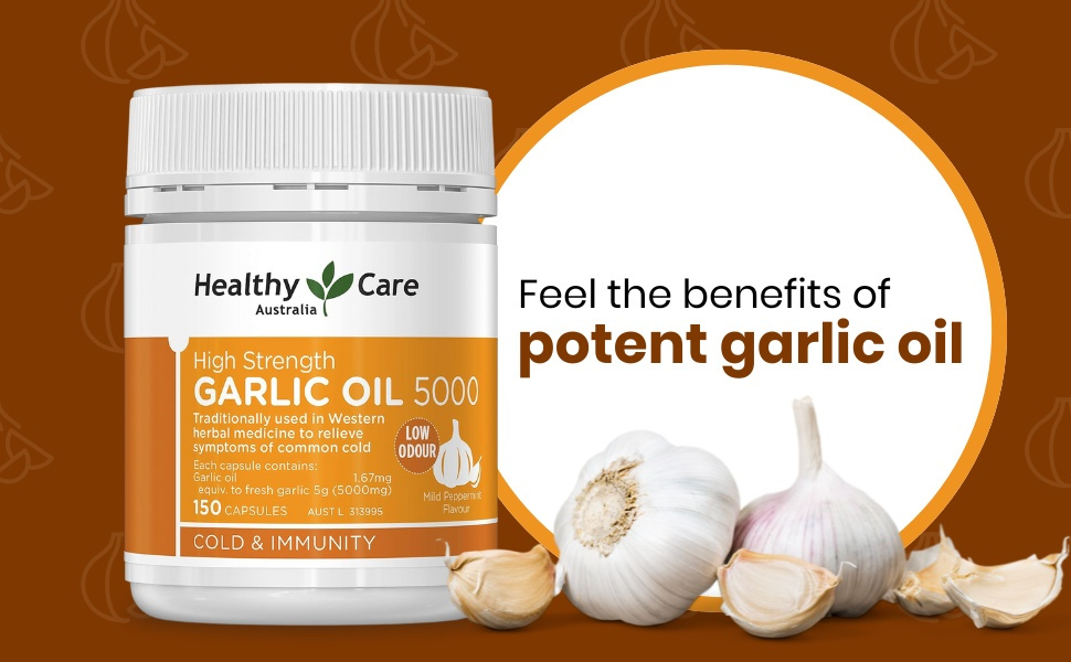 Healthy Care High Strength Garlic Oil Capsules - Supports Immune and Cardiovascular Health - Premium Dietary Supplement - All-Natural Ingredients - 150 Capsules