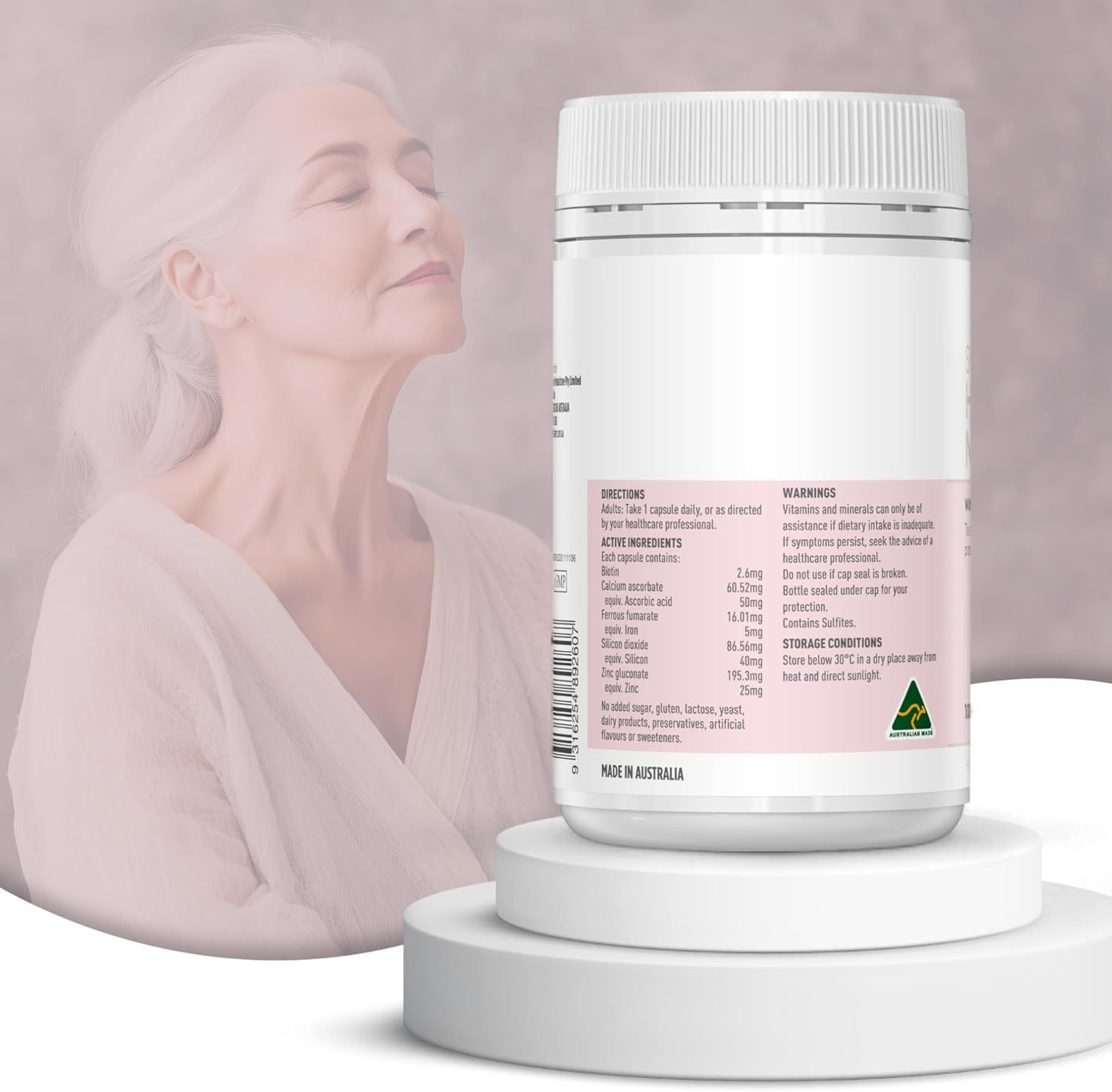 Healthy Care Super Hair, Skin and Nails Capsules - Infused with Biotin, Zinc & Vitamin C - Provides Enhanced Beauty and Promotes Skin Health - Premium Quality Dietary Supplement - 100 Capsules
