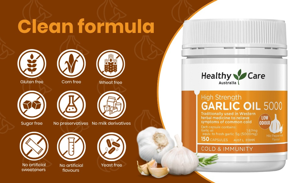 Healthy Care High Strength Garlic Oil Capsules - Supports Immune and Cardiovascular Health - Premium Dietary Supplement - All-Natural Ingredients - 150 Capsules