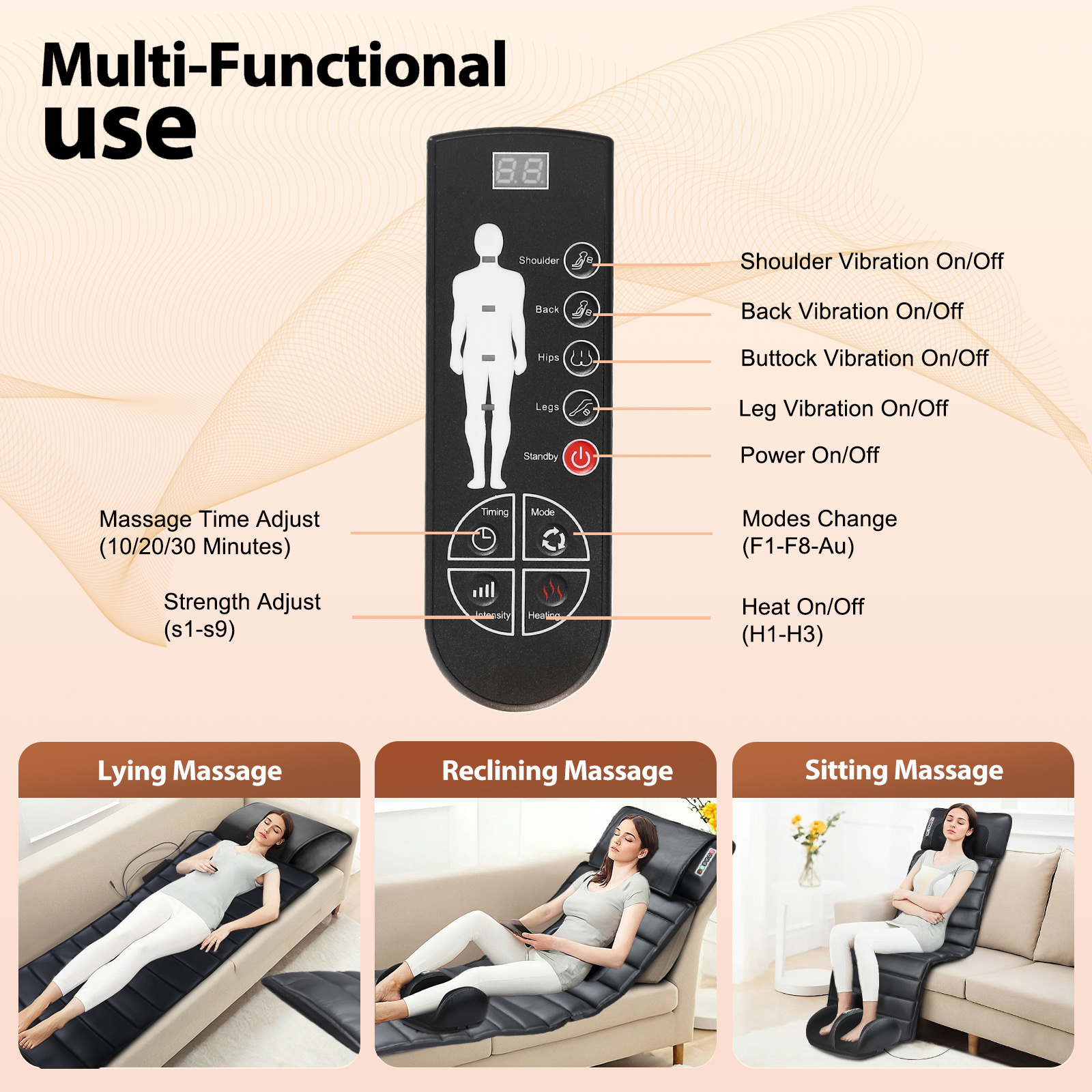 Maxkon Full Body Massage Mat Heated Foot Back Massager Shiatsu Vibration Lumbar Support Neck Leg Relax Electric Heating Pad Chair Recliner Seat Cushion