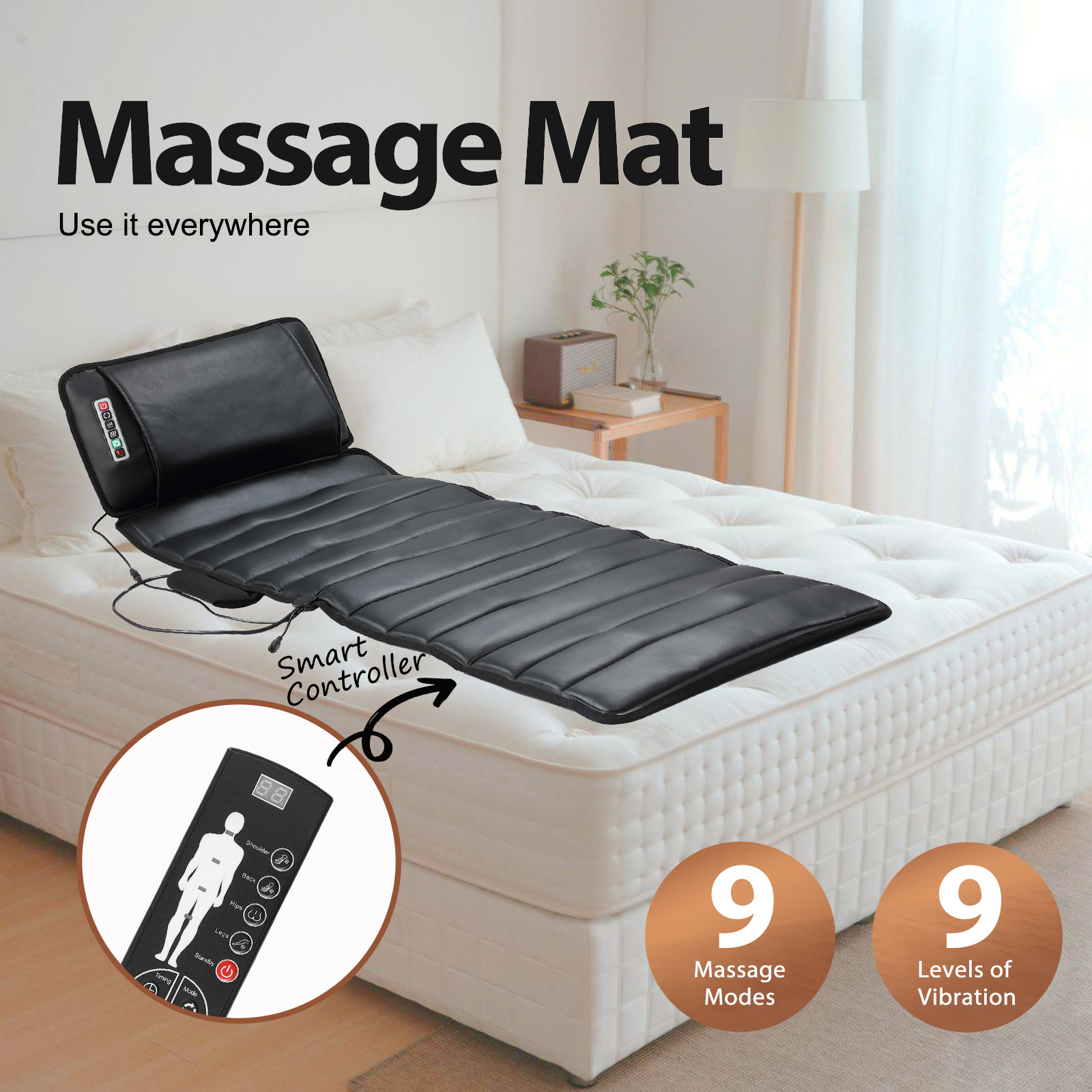 Maxkon Full Body Massage Mat Heated Foot Back Massager Shiatsu Vibration Lumbar Support Neck Leg Relax Electric Heating Pad Chair Recliner Seat Cushion