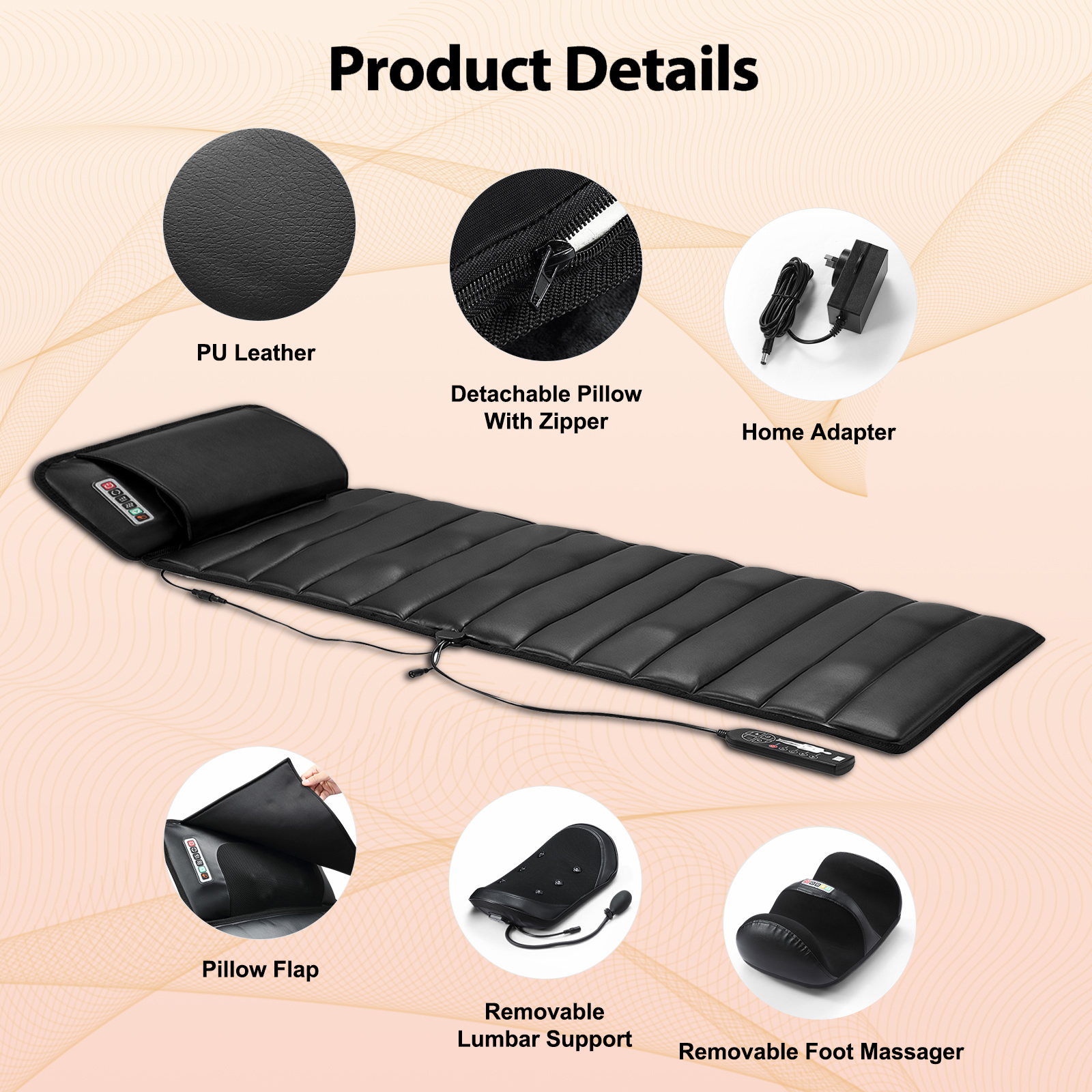 Maxkon Full Body Massage Mat Heated Foot Back Massager Shiatsu Vibration Lumbar Support Neck Leg Relax Electric Heating Pad Chair Recliner Seat Cushion - Image 7