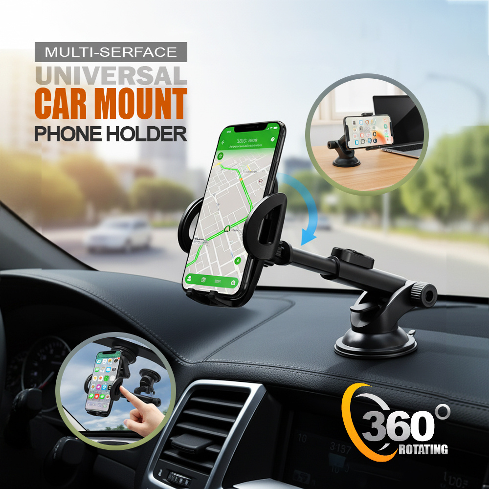 TEMU With Strong Suction Cup Universal Long Hand Car Mount Adjustable Mobile Gps Phone Holder Cradle