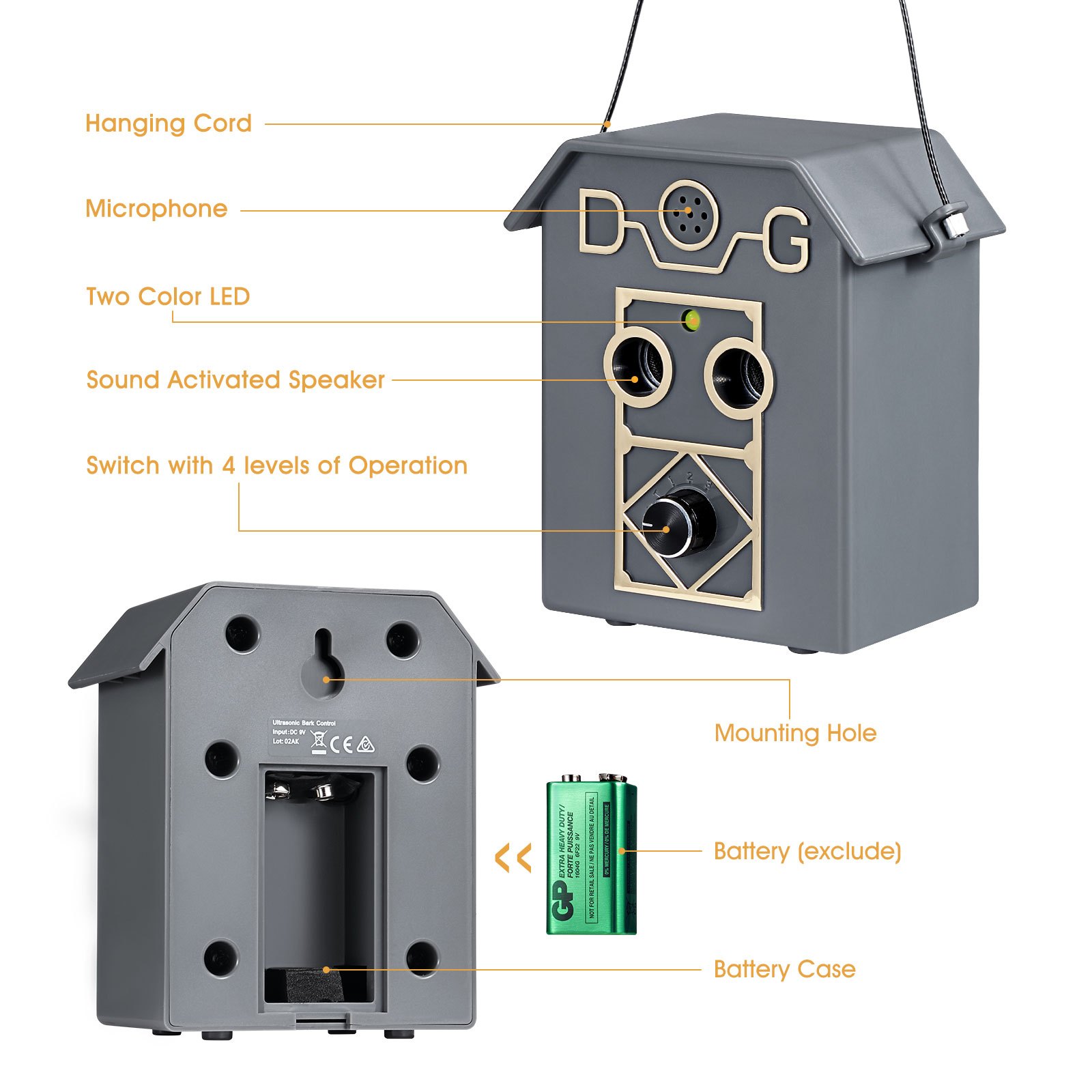 Pet Scene Dog Anti Barking Device Stopper Clicker Ultrasonic Stop Bark Repeller Deterrent Control Silencer 15m Range 4 Levels Birdhouse Shape