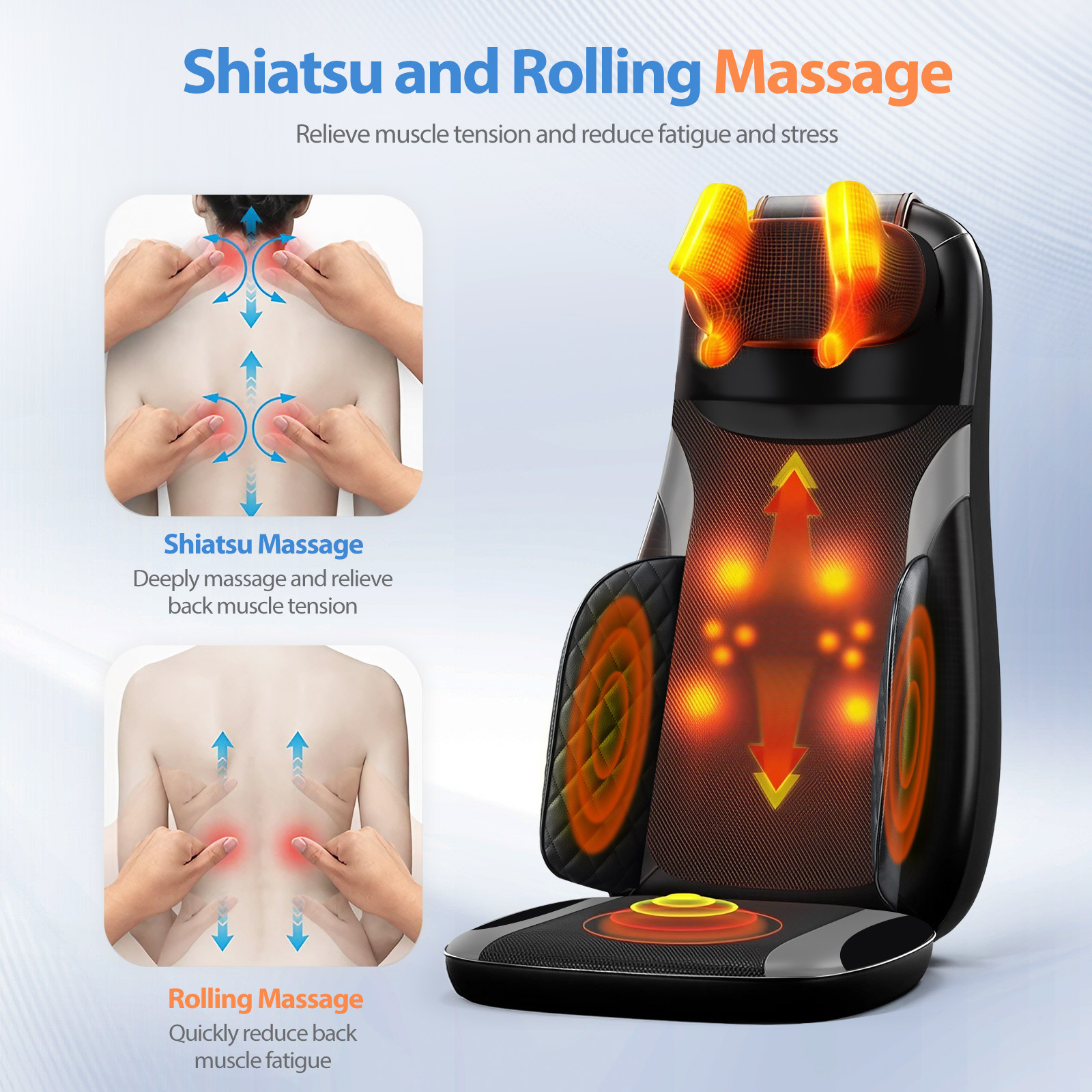 Maxkon Full Body Massage Cushion Chair Back Neck Massager Seat Shiatsu Massaging Pad Vibration Heat Kneading Rolling with Remote Pillow