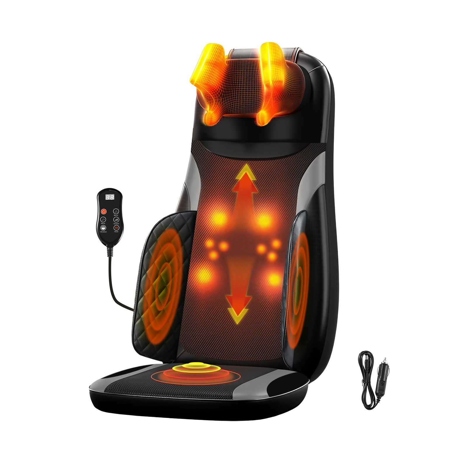 Maxkon Full Body Massage Cushion Chair Back Neck Massager Seat Shiatsu Massaging Pad Vibration Heat Kneading Rolling with Remote Pillow