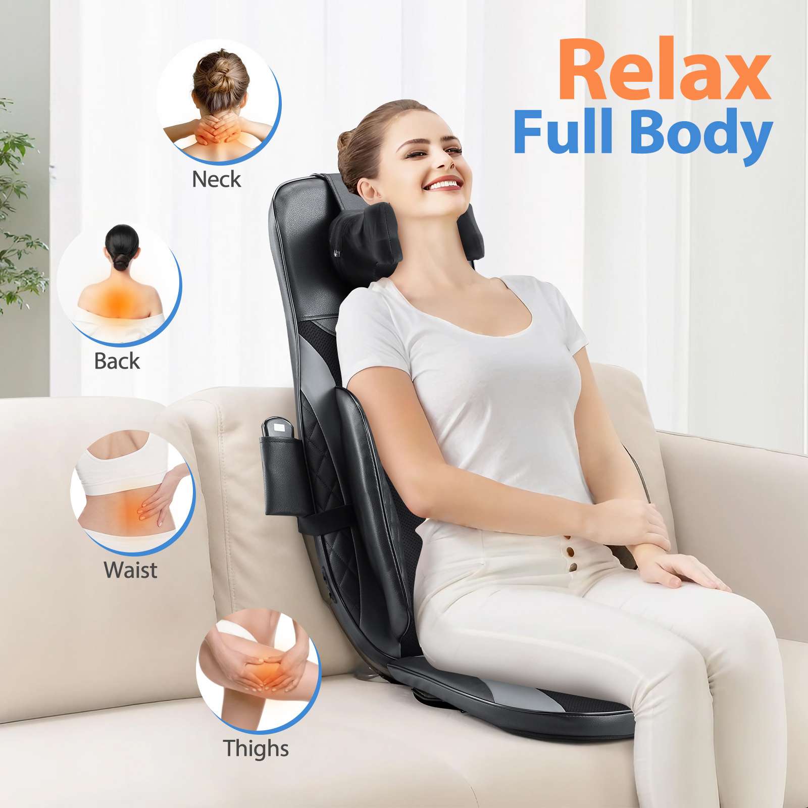 Maxkon Full Body Massage Cushion Chair Back Neck Massager Seat Shiatsu Massaging Pad Vibration Heat Kneading Rolling with Remote Pillow