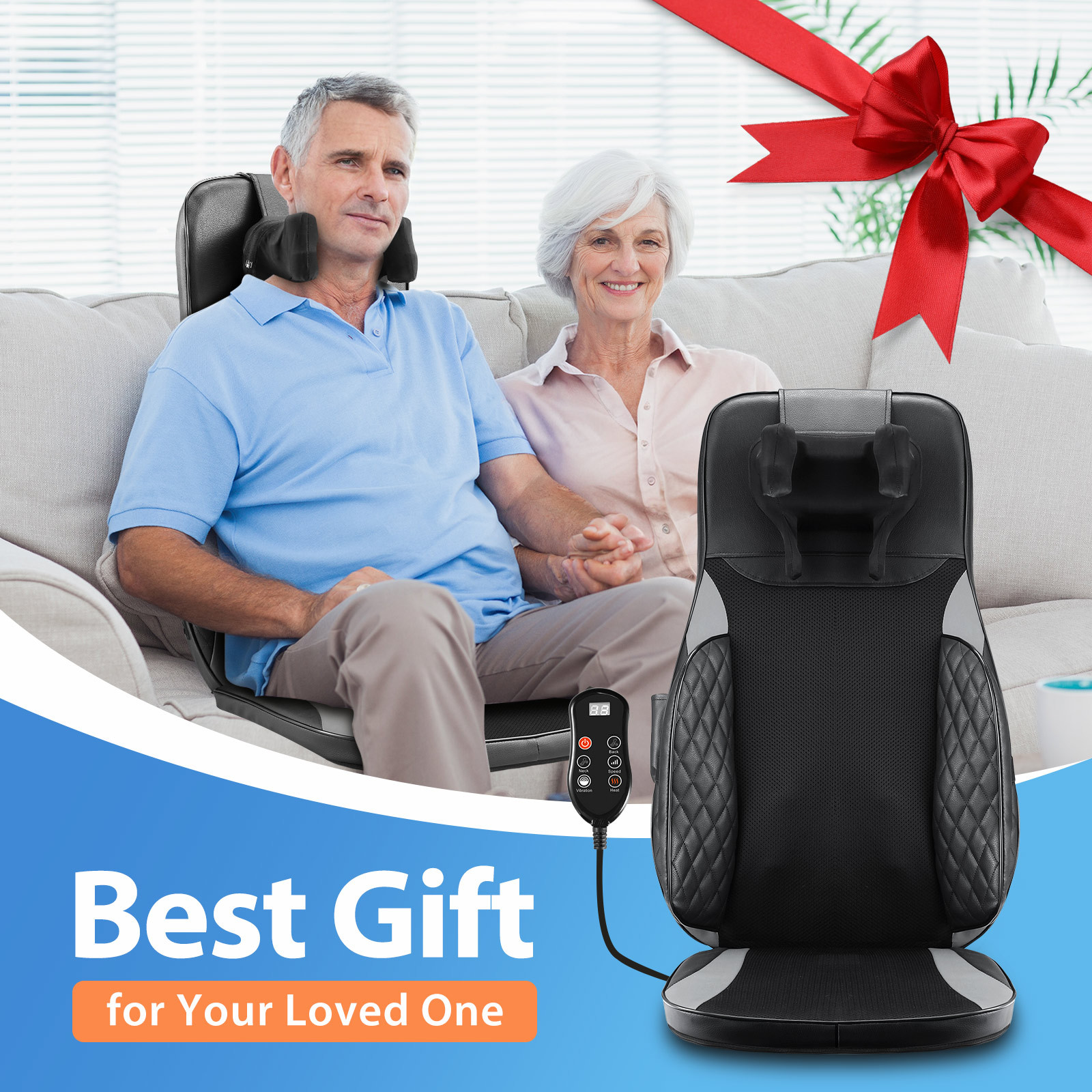 Maxkon Full Body Massage Cushion Chair Back Neck Massager Seat Shiatsu Massaging Pad Vibration Heat Kneading Rolling with Remote Pillow