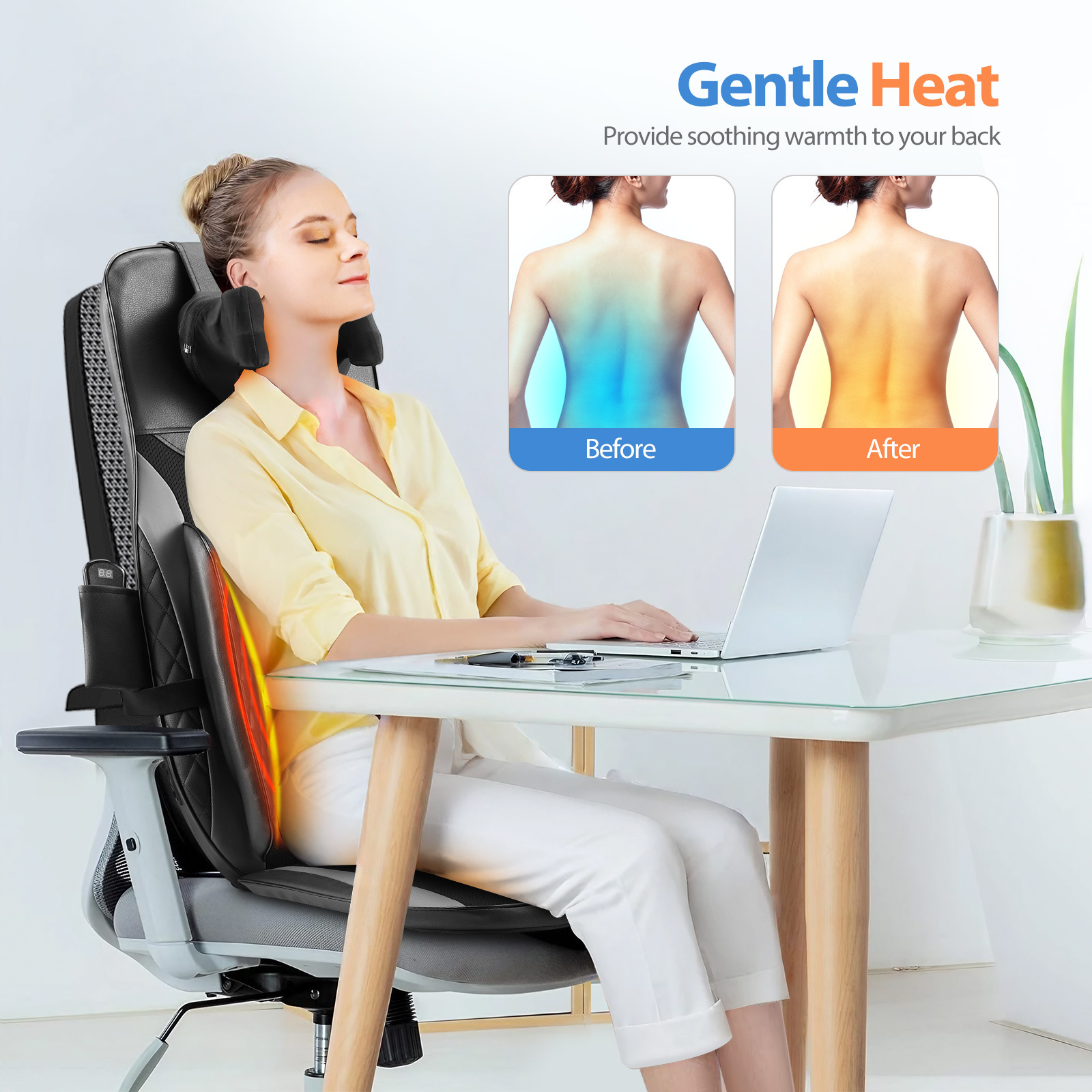 Maxkon Full Body Massage Cushion Chair Back Neck Massager Seat Shiatsu Massaging Pad Vibration Heat Kneading Rolling with Remote Pillow